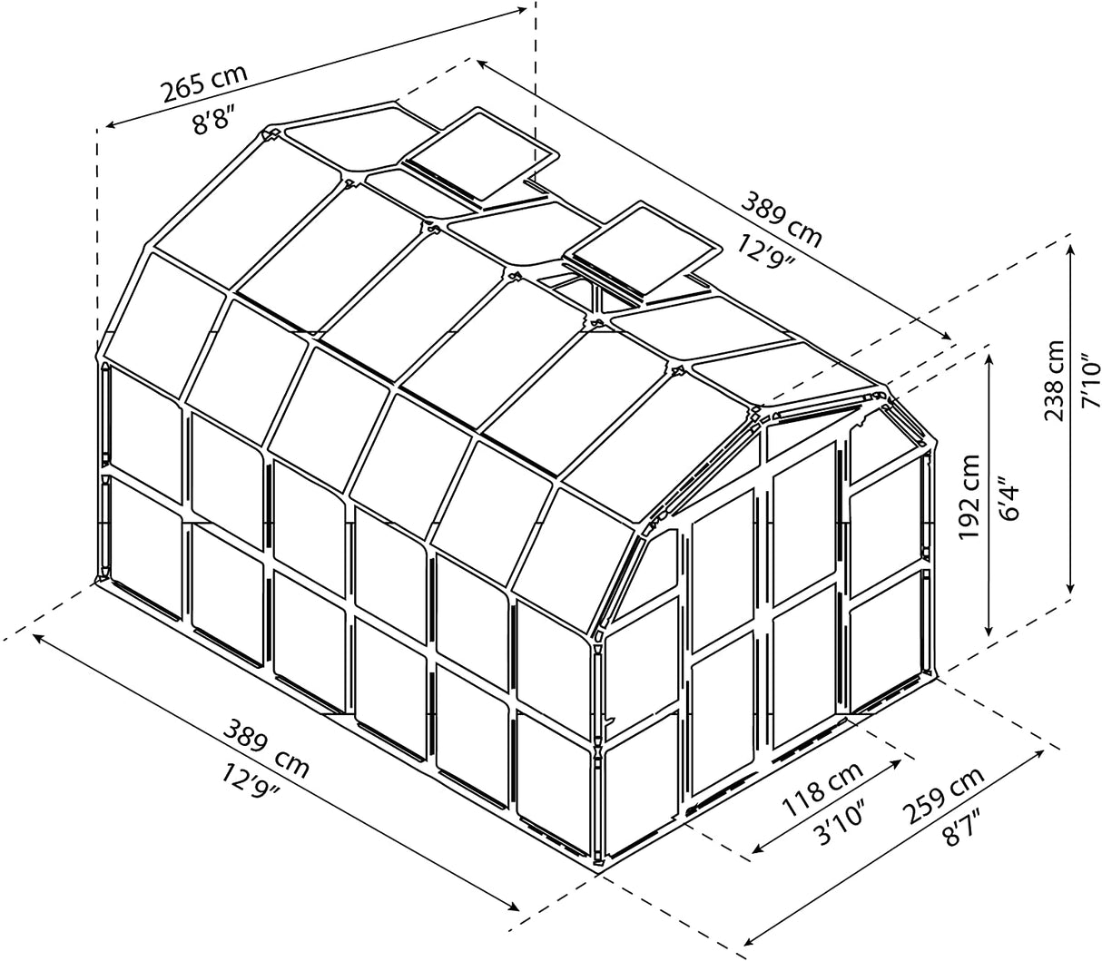 Grand Gardener 8' x 12' Greenhouse - Green Frame & Hybrid Polycarbonate Panels