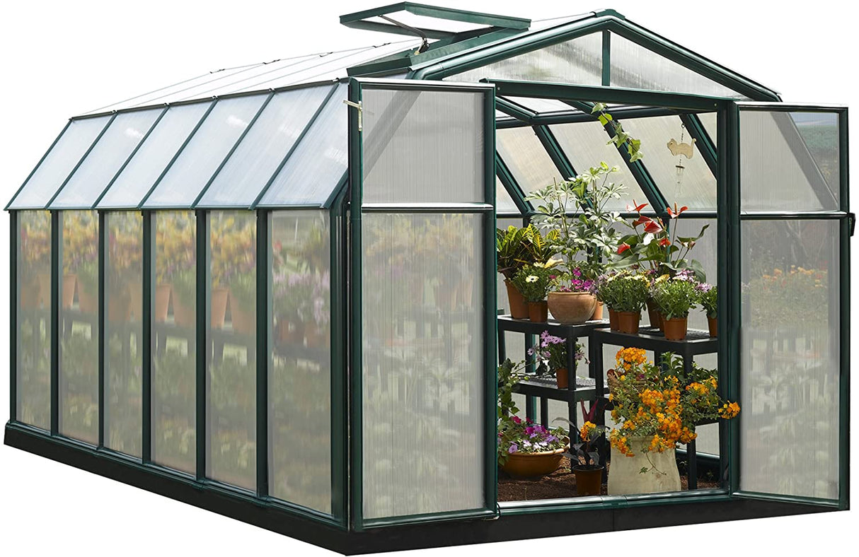 Hobby Gardener 8' x 12' Greenhouse - Green Frame & Twinwall Polycarbonate Panels