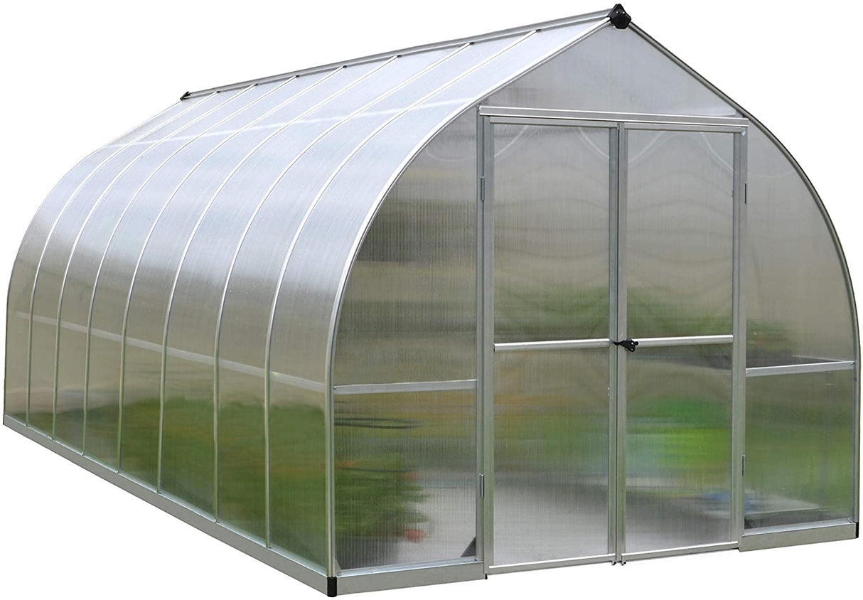 Bella 8' x 16' Greenhouse - Silver Frame & Twinwall Polycarbonate Panels