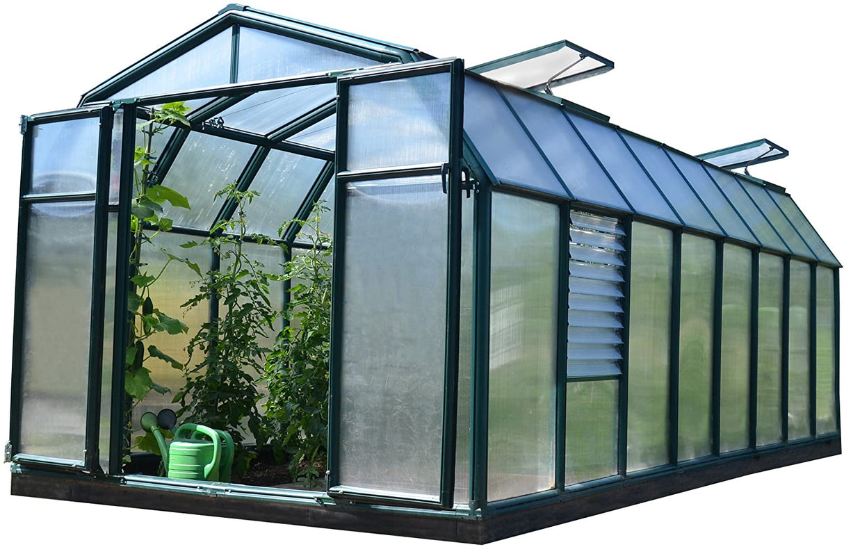 Hobby Gardener 8' x 16' Greenhouse - Green Frame & Twinwall Polycarbonate Panels
