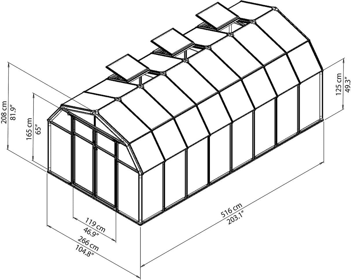 Hobby Gardener 8' x 16' Greenhouse - Green Frame & Twinwall Polycarbonate Panels