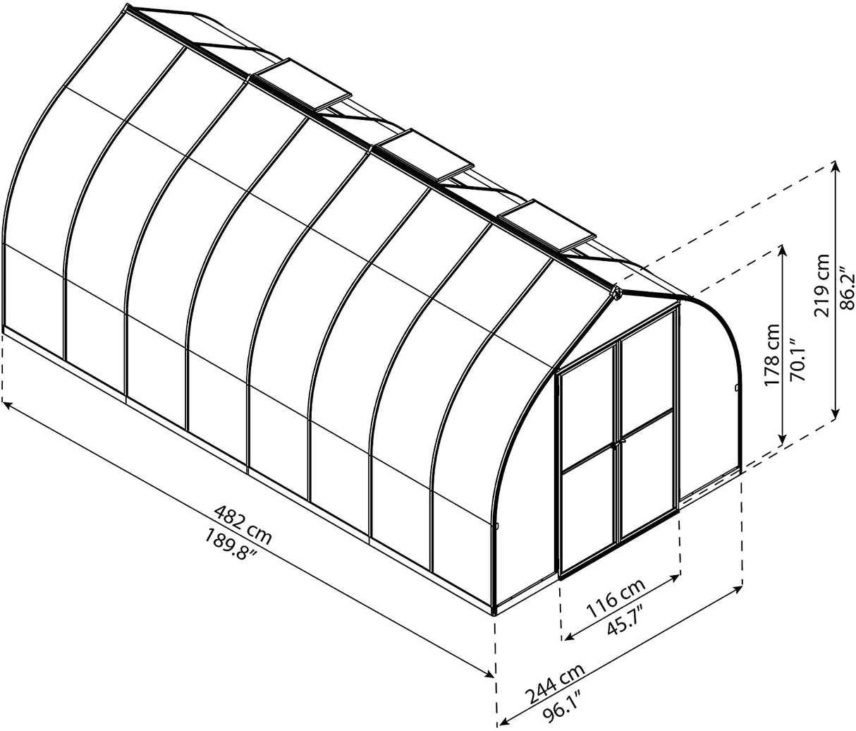Bella 8' x 16' Greenhouse - Silver Frame & Twinwall Polycarbonate Panels