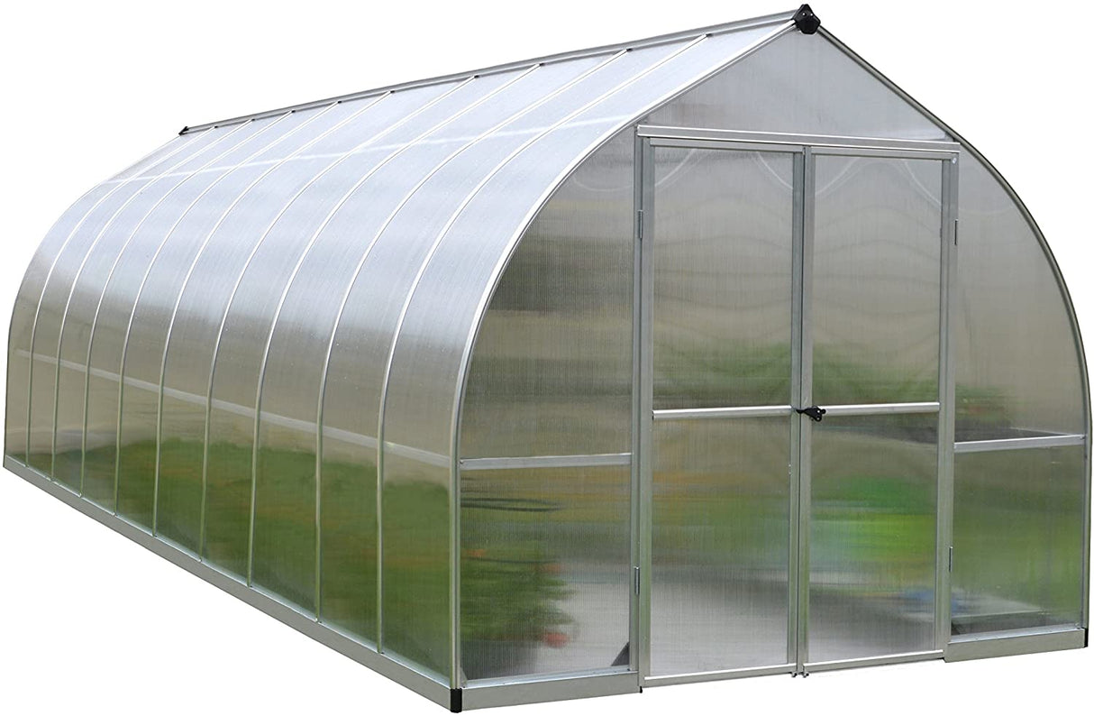 Bella 8' x 20' Greenhouse - Silver Frame & Twinwall Polycarbonate Panels