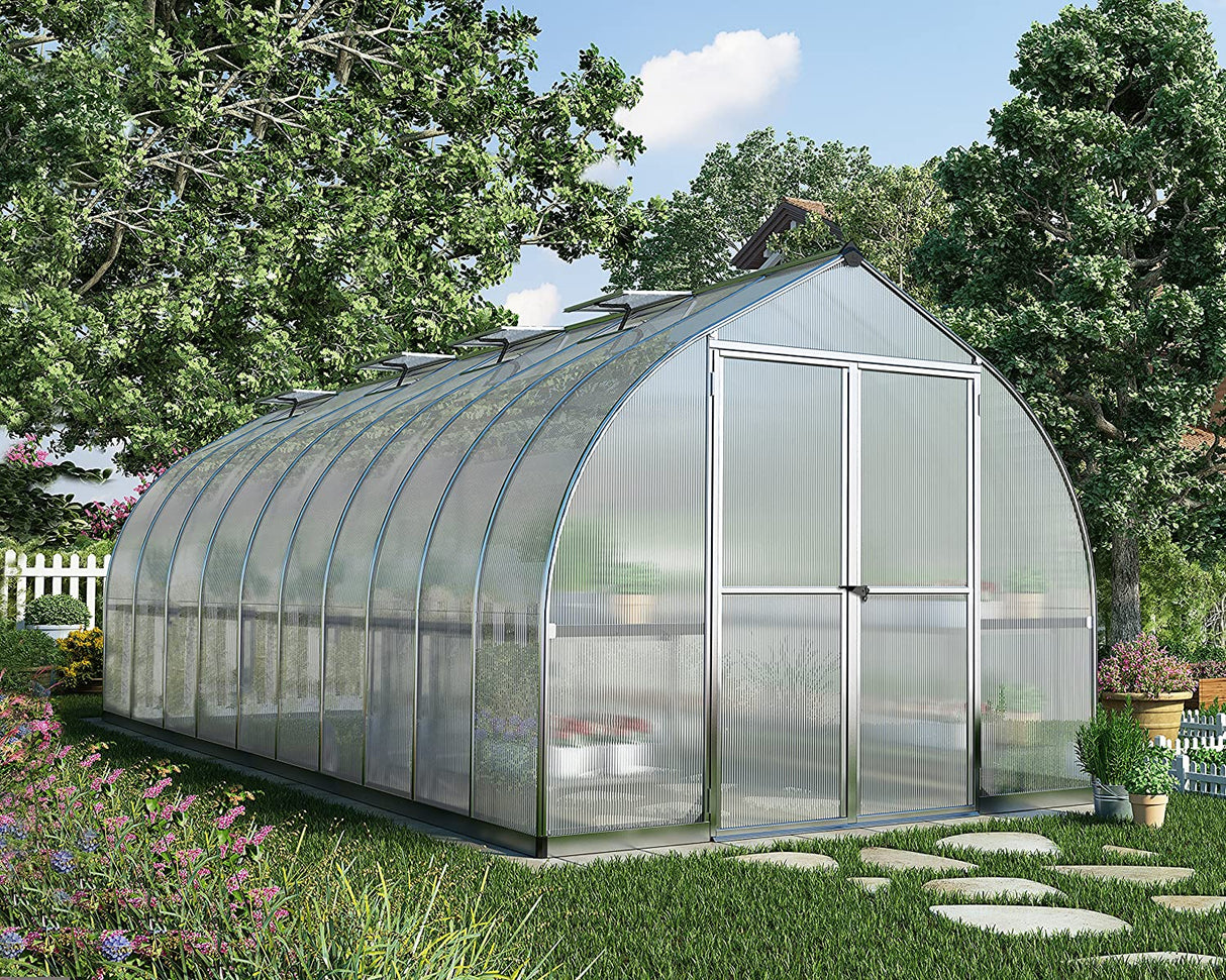 Bella 8' x 20' Greenhouse - Silver Frame & Twinwall Polycarbonate Panels