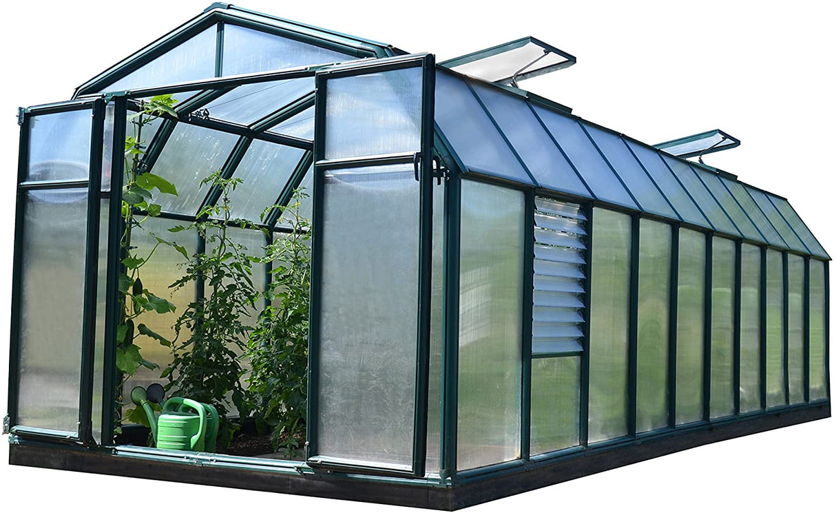 Hobby Gardener 8' x 20' Greenhouse - Green Frame & Twinwall Polycarbonate Panels