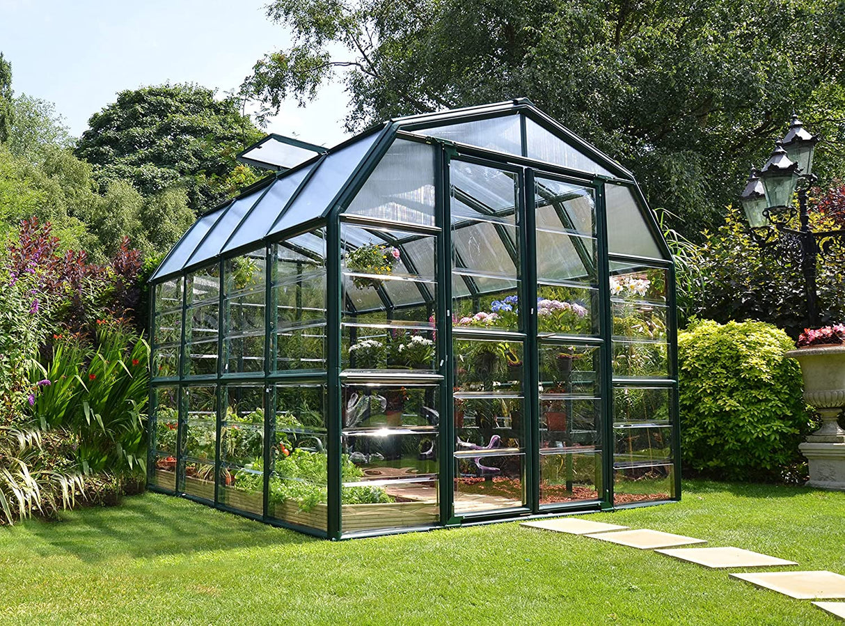 Grand Gardener 8' x 8' Greenhouse - Green Frame & Hybrid Polycarbonate Panels
