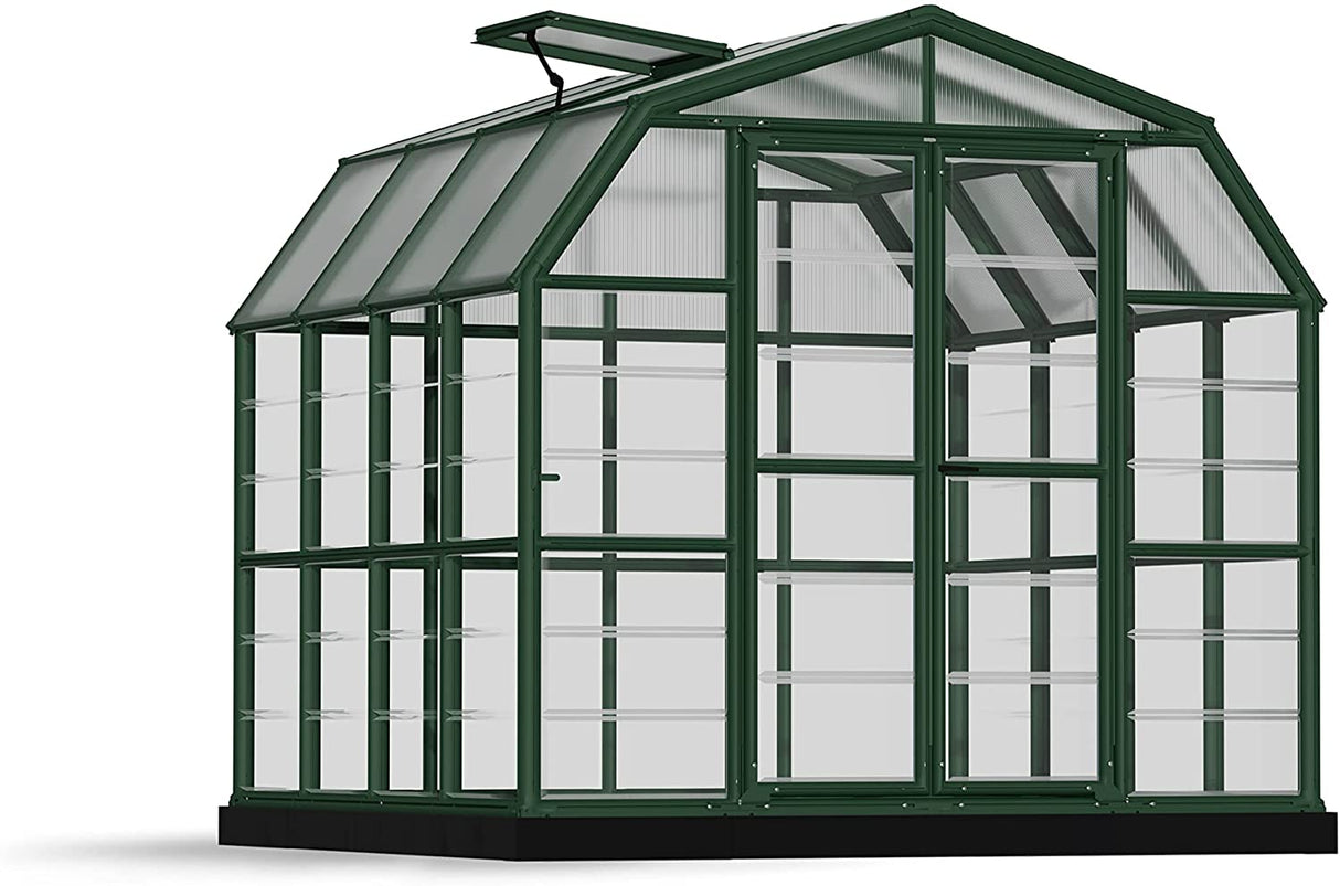 Grand Gardener 8' x 8' Greenhouse - Green Frame & Hybrid Polycarbonate Panels