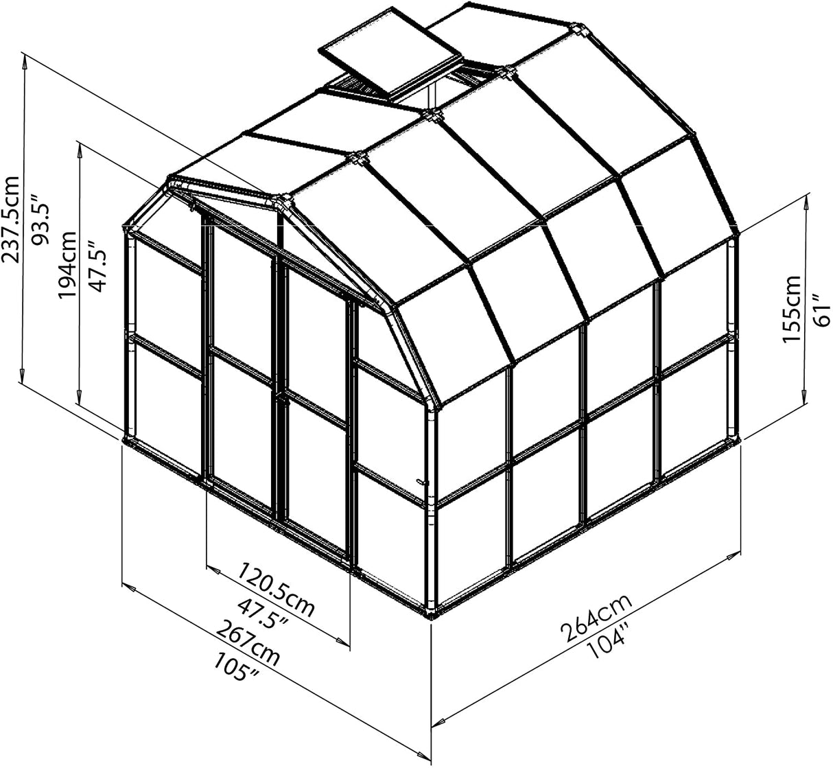 Hobby Gardener 8' x 8' Greenhouse - Green Frame & Twinwall Polycarbonate Panels