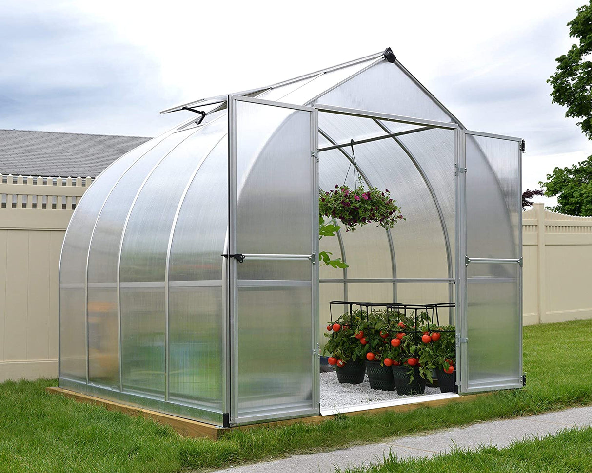 Bella 8' x 8' Greenhouse - Silver Frame & Twin Polycarbonate Panels