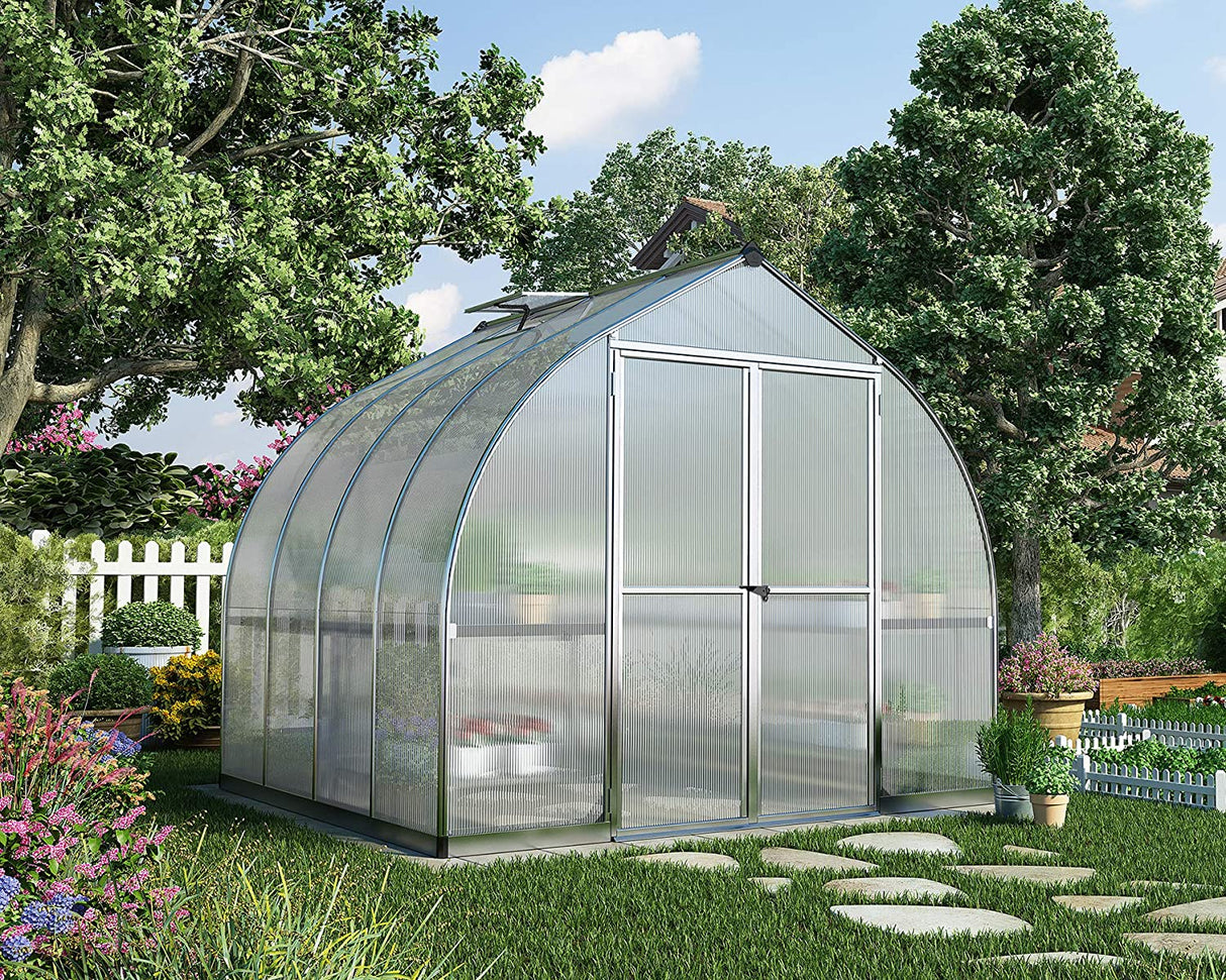 Bella 8' x 8' Greenhouse - Silver Frame & Twin Polycarbonate Panels