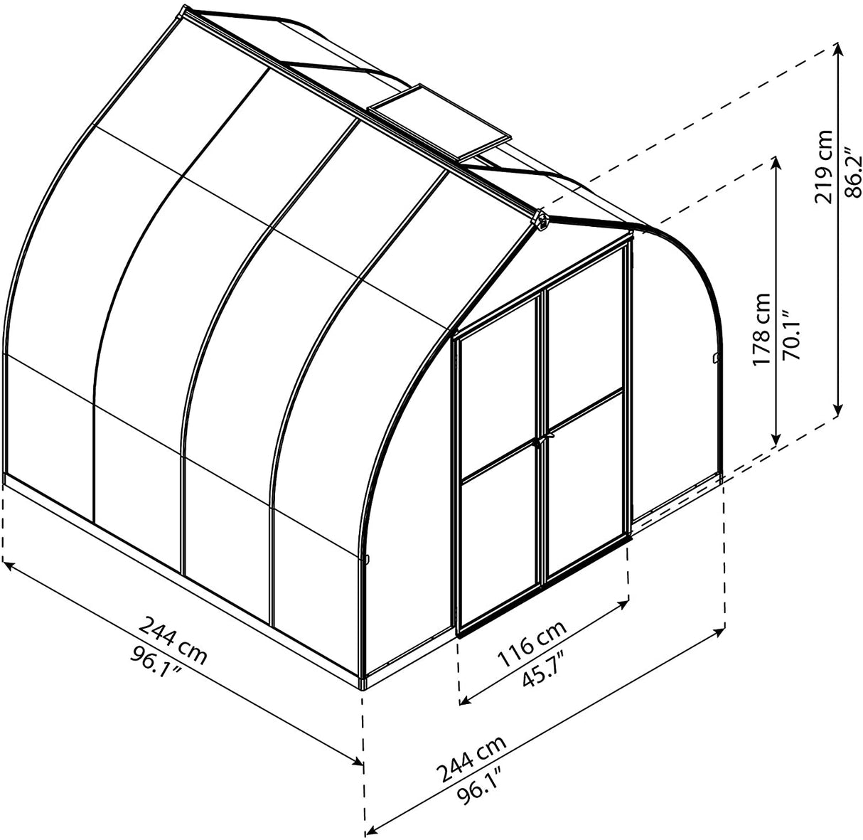 Bella 8' x 8' Greenhouse - Silver Frame & Twin Polycarbonate Panels
