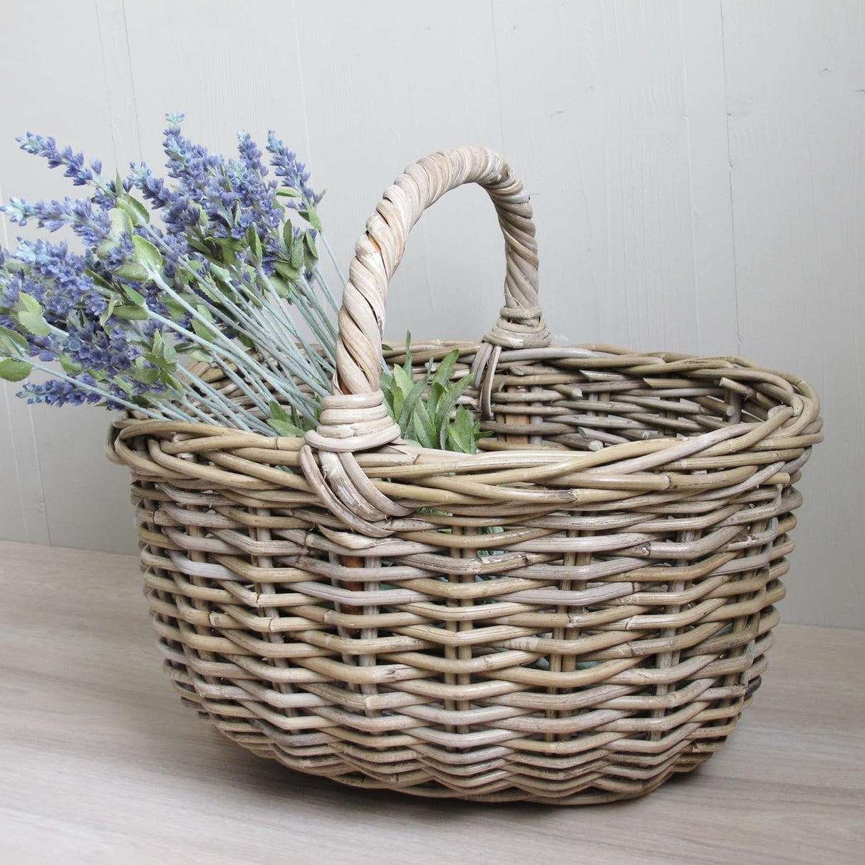 Grey Buff Rattan Wicker Shopping Basket