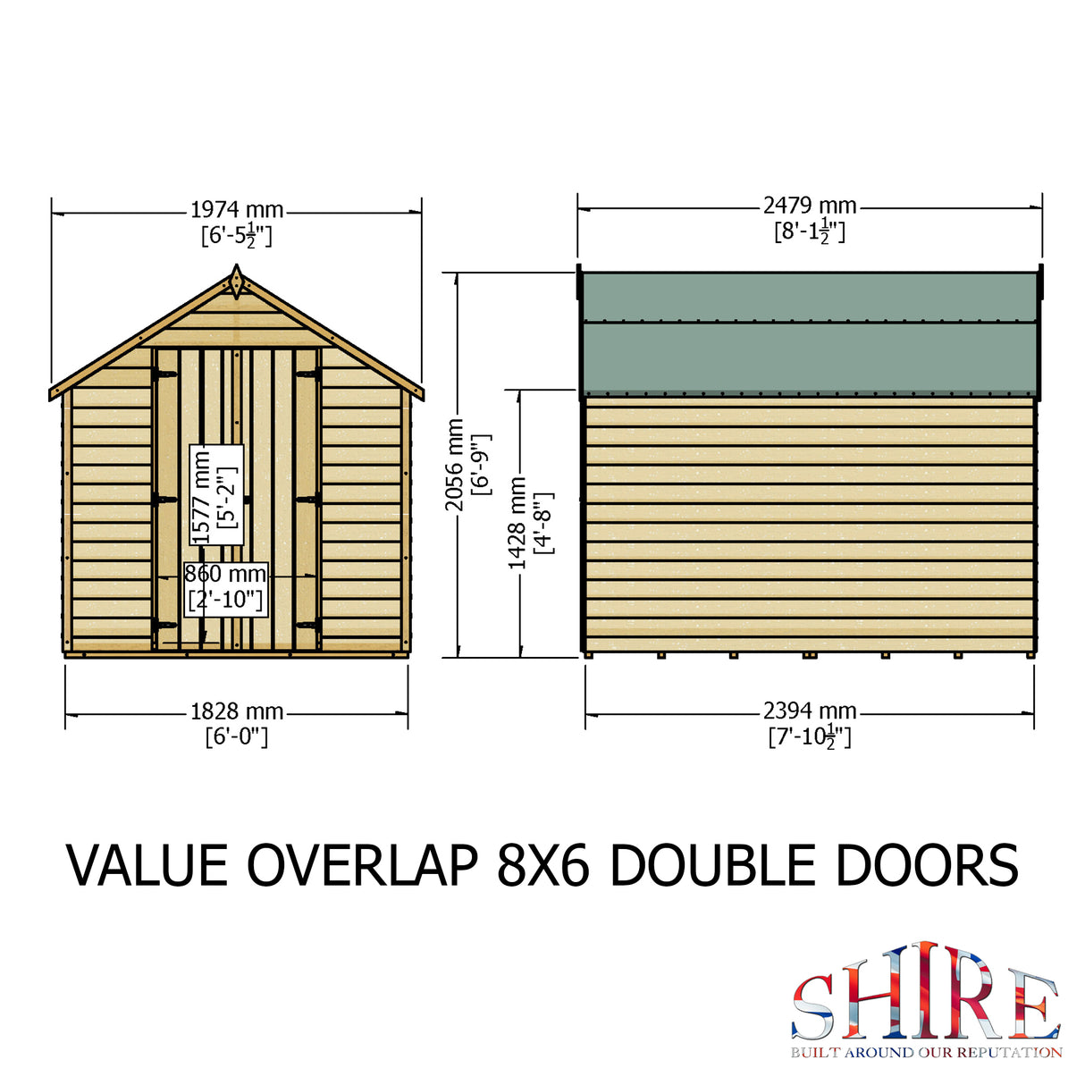 Garden Value Overlap 8 x 6 Double Door Shed