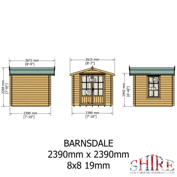 Shire Barnsdale 8x8 19mm Log Cabin