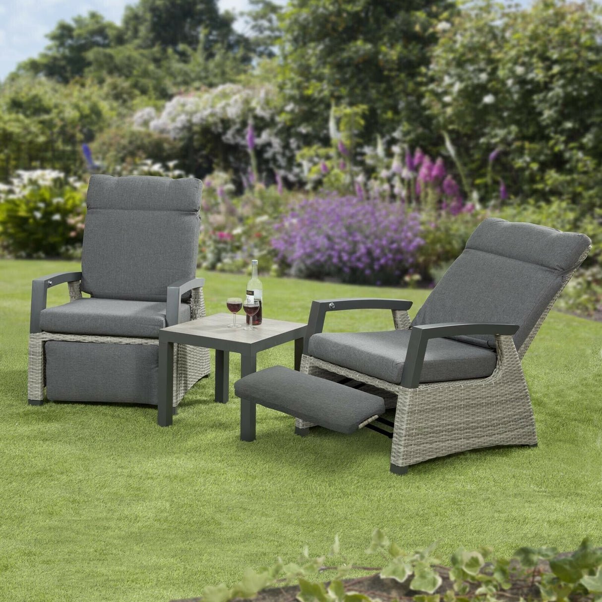 Camilla Rattan Reclining Armchair Set with Side Table