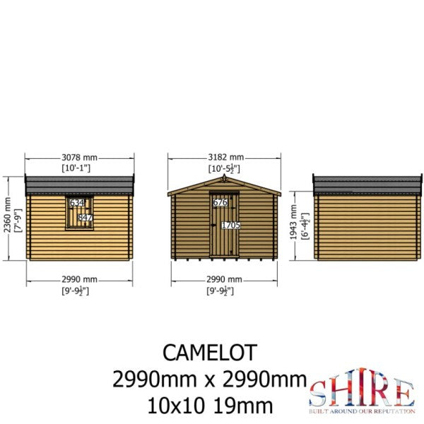 Shire Camelot 10x10 19mm Log Cabin