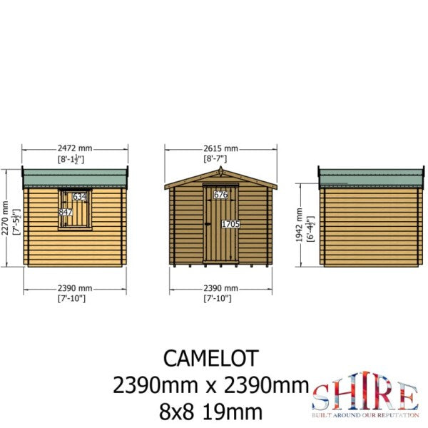 Shire Camelot 8x8 19mm Log Cabin