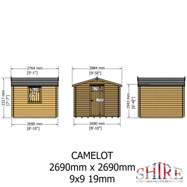Shire Camelot 9x9 19mm Log Cabin