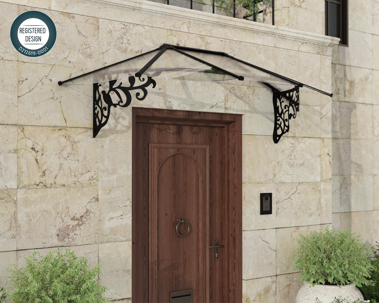 Lily 2.1m x 0.9m Door Canopy - Black Frame & Clear Acryl