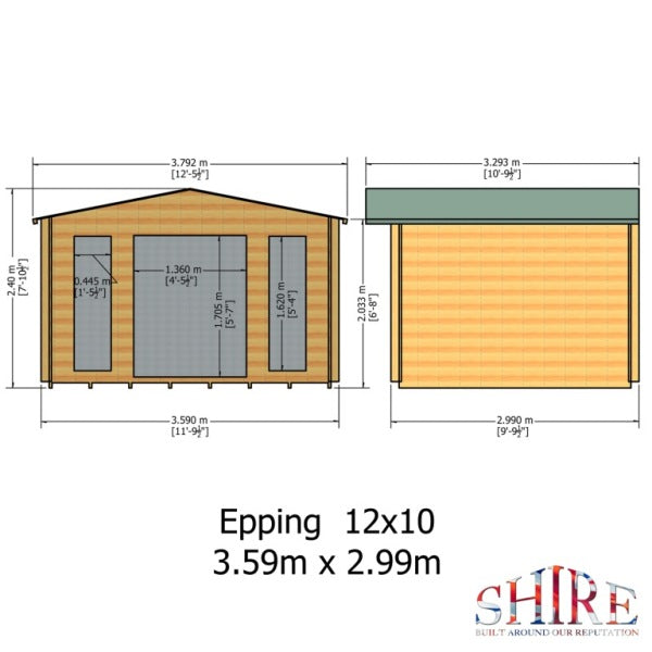 Shire Epping 12x10 28mm Log Cabin