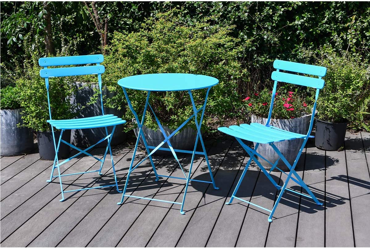 Eve Blue Metal Folding Bistro Set