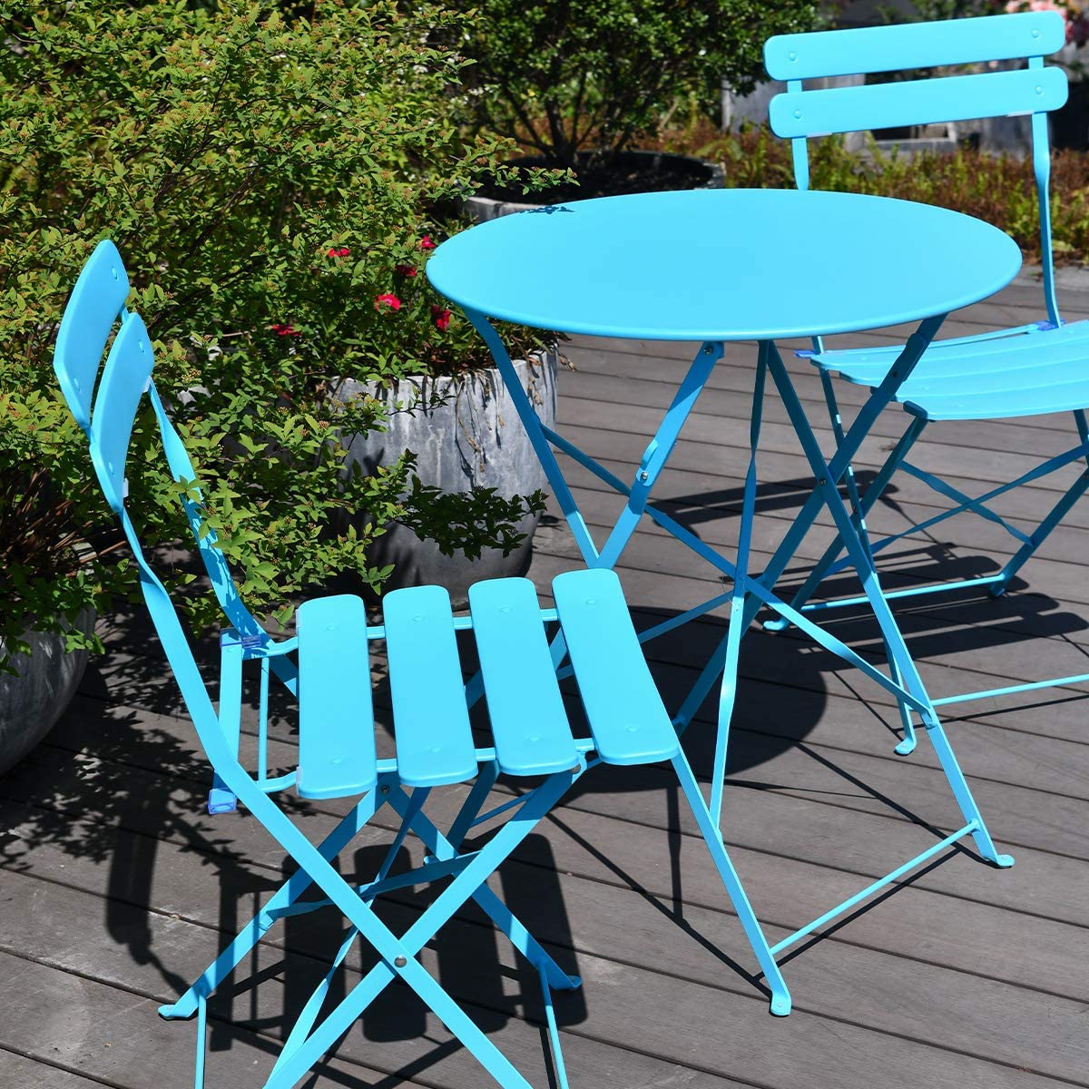 Eve Blue Metal Folding Bistro Set