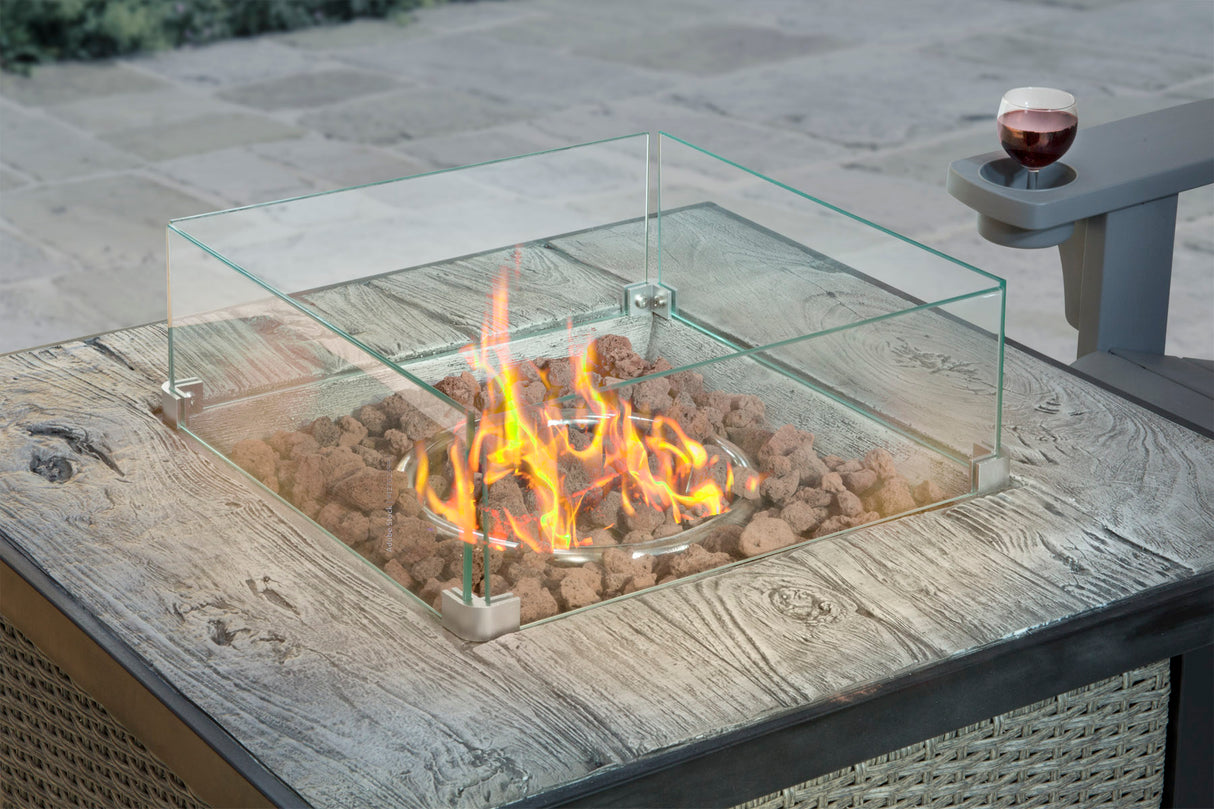 GSD Fire Pit Table Concrete Top Glass Screen