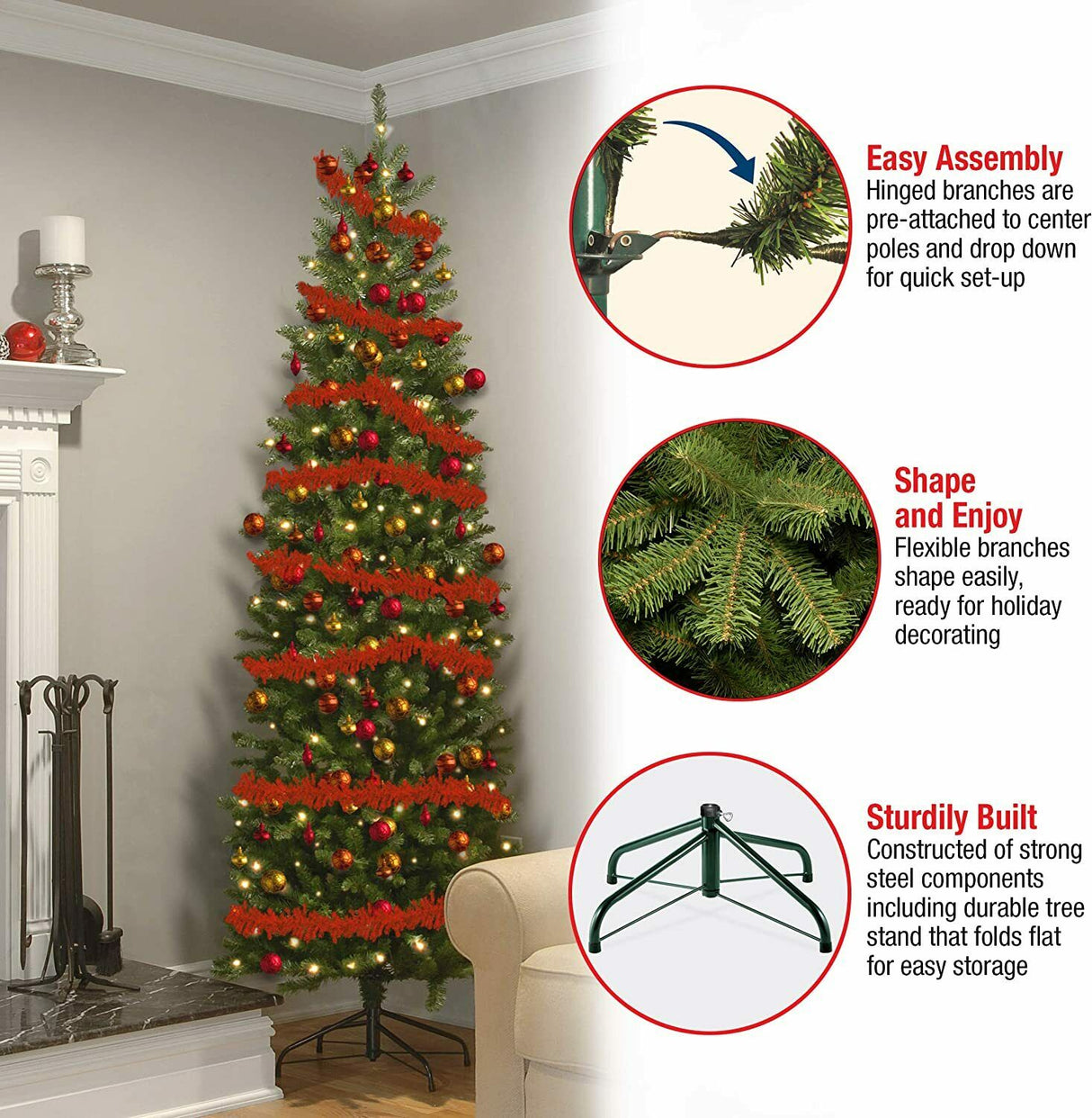 Kingswood Fir Slim Pencil Pre-Lit Christmas Tree - 4.5ft - Warm White
