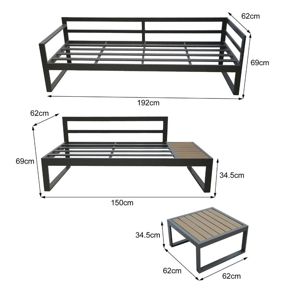 Maia Aluminium L Shape Lounge Set - Left Hand Facing