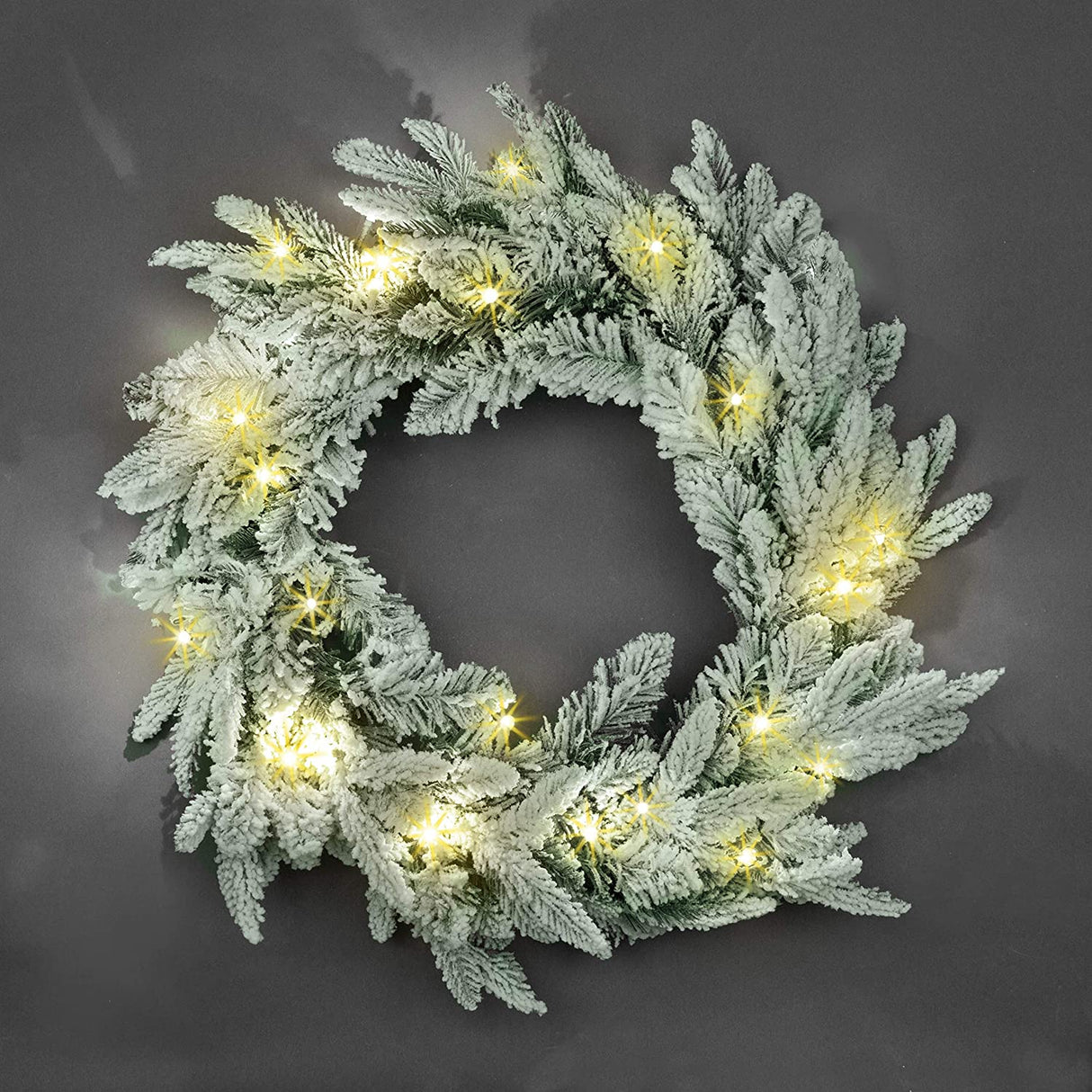 55cm Lapland Snow Flocked Wreath with Warm White LEDs