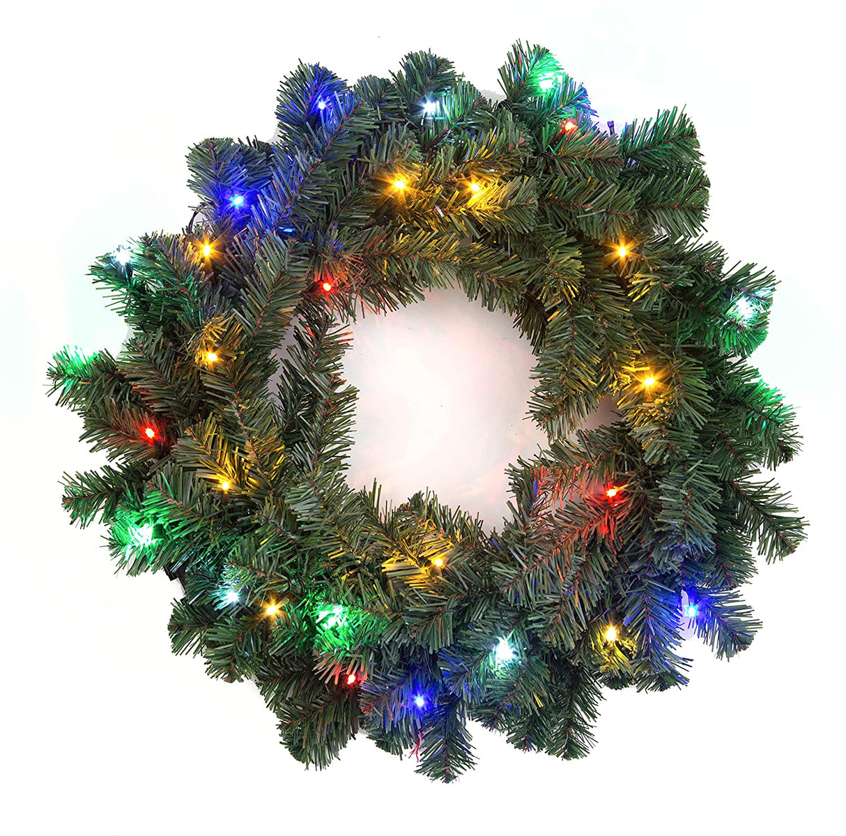 55cm Pre-Lit Green Christmas Wreath Alaskan Pine Multicolour