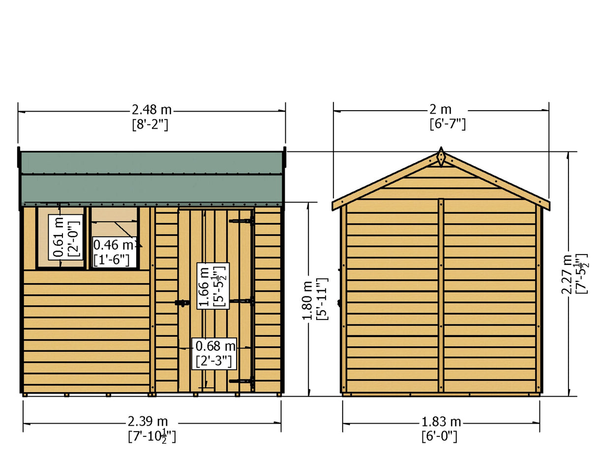 Garden Value Overlap 6 x 8 Reverse Apex Shed