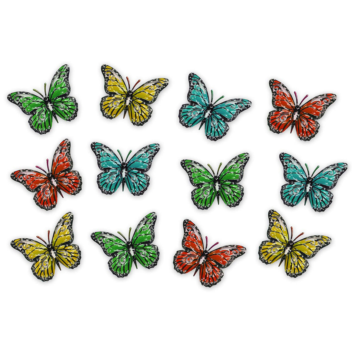 Set of 12 Multicoloured Metal Butterflies Garden Wall Ornaments