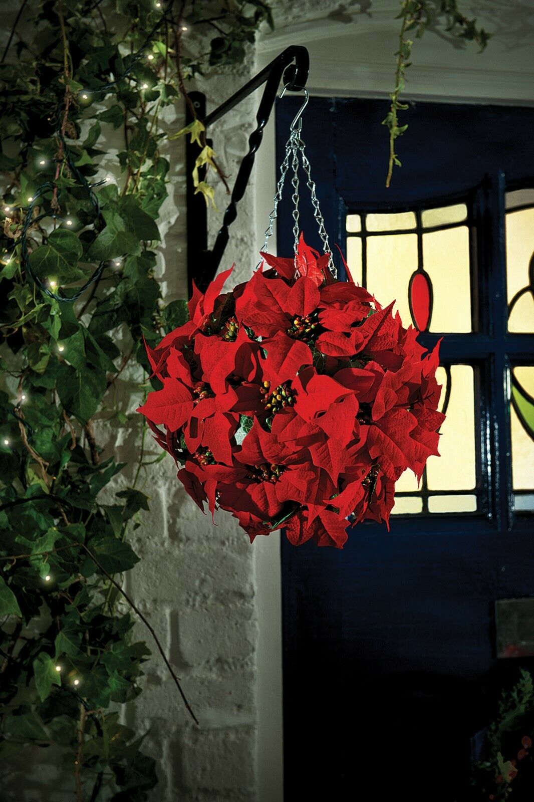27cm Artificial Poinsettia Topiary Ball