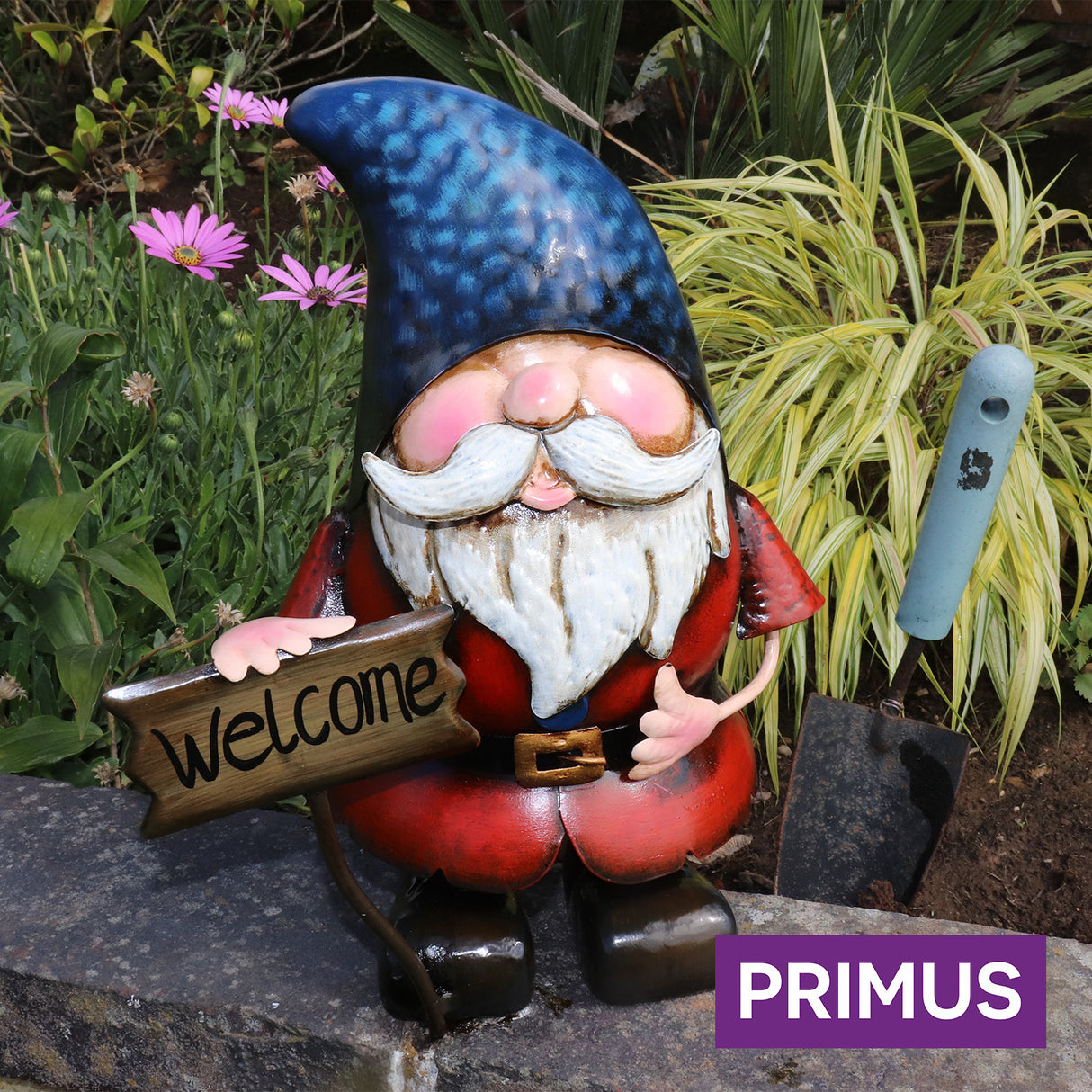 Metal Gnome with Welcome Sign Garden Ornament