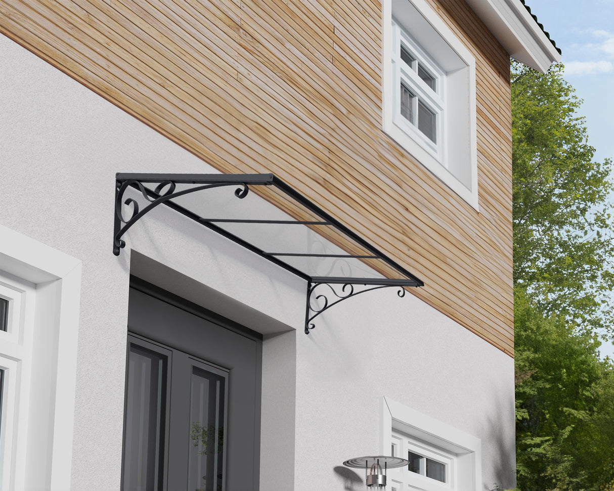 Venus 1.5m x 0.9m Door Canopy - Grey Frame & Clear Polycarbonate