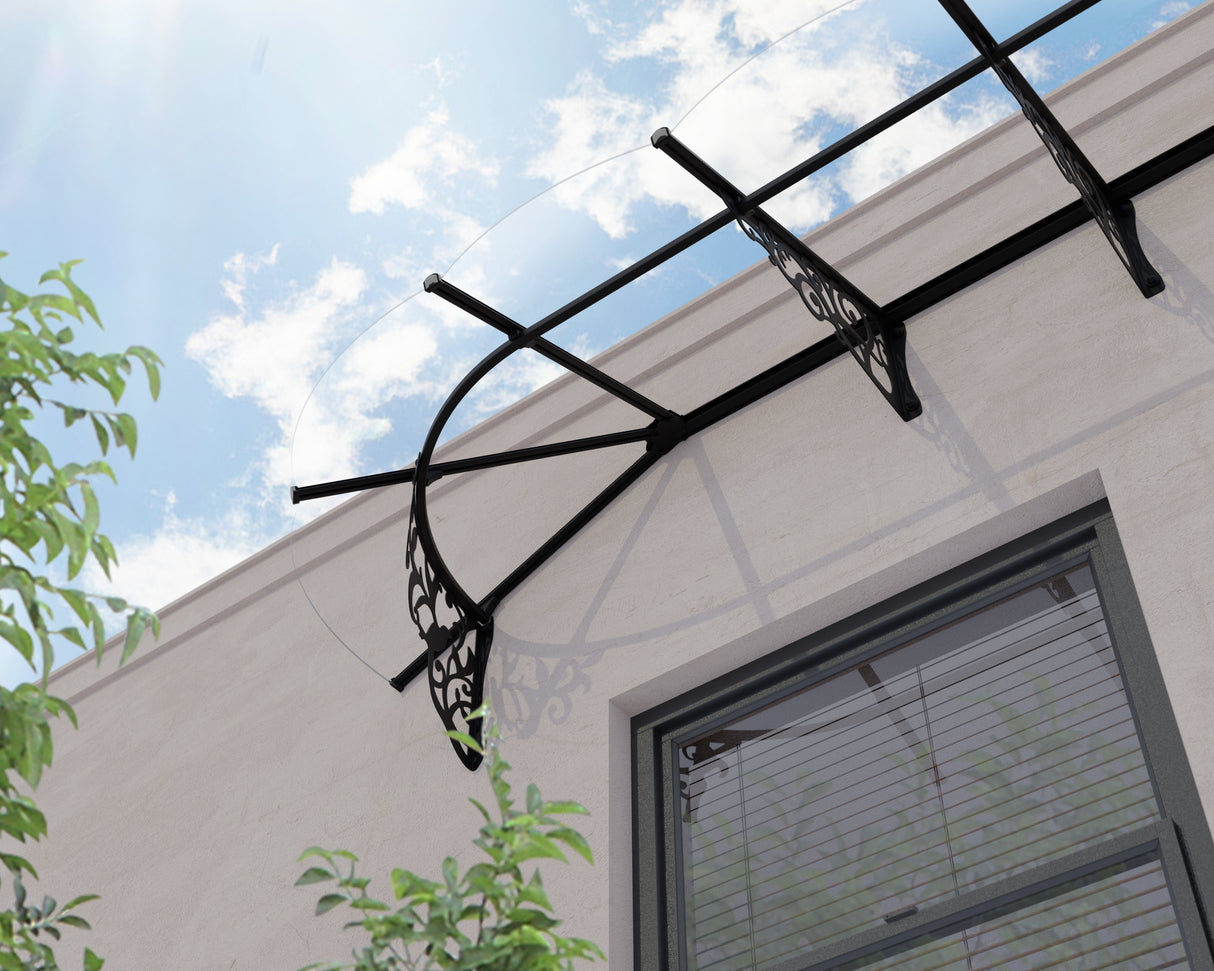 Lily 3.2m x 0.9m Door Canopy - Black Frame & Clear Polycarbonate