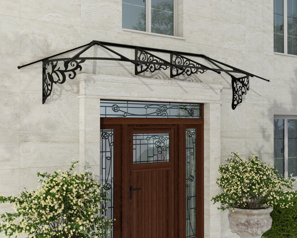 Lily 3.2m x 0.9m Door Canopy - Black Frame & Clear Polycarbonate