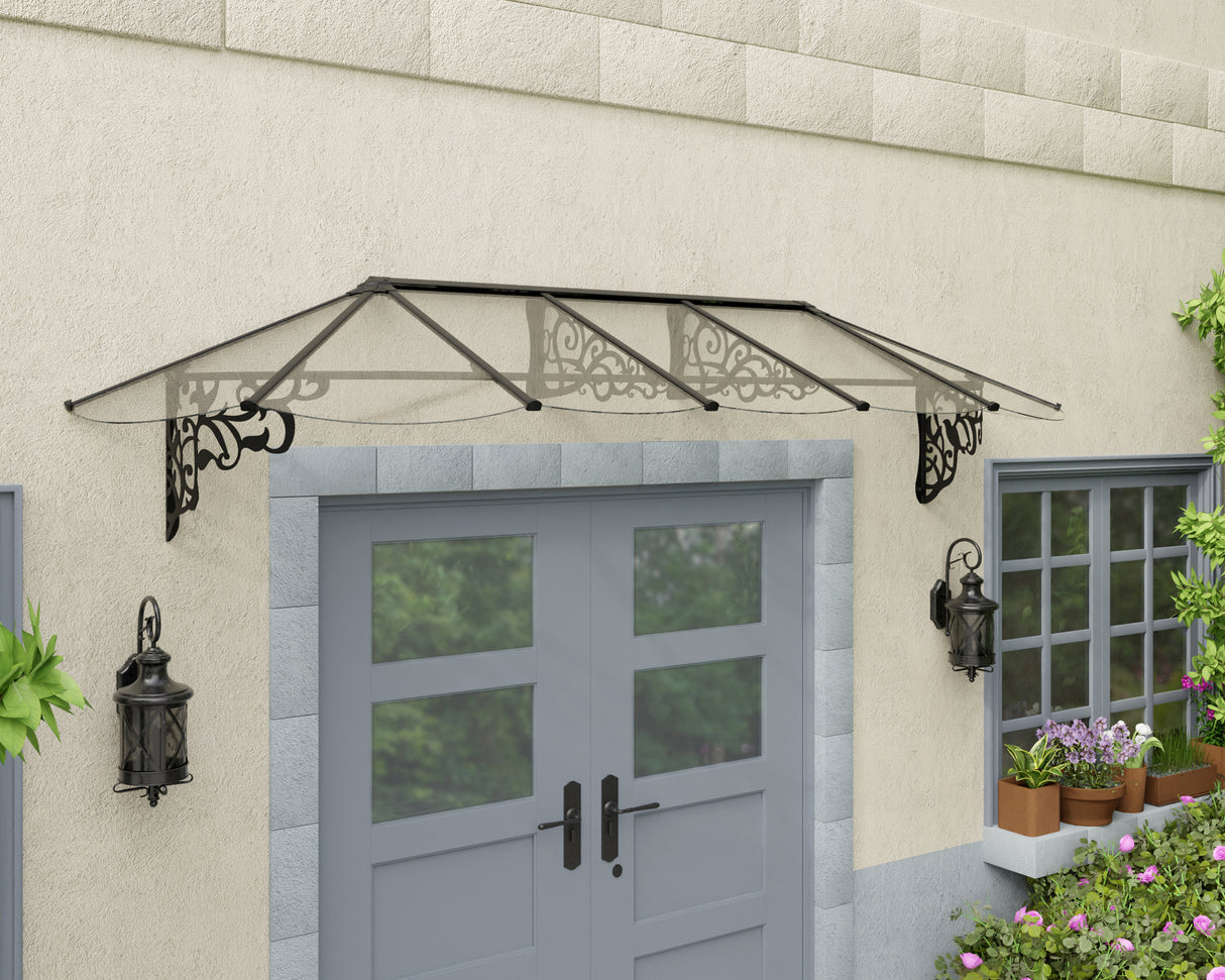 Lily 3.2m x 0.9m Door Canopy - Black Frame & Clear Polycarbonate