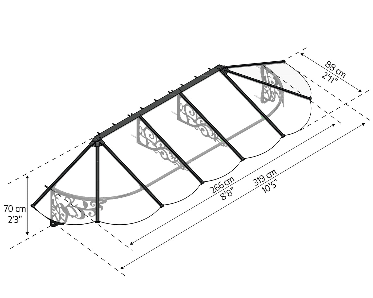 Lily 3.2m x 0.9m Door Canopy - Black Frame & Clear Polycarbonate