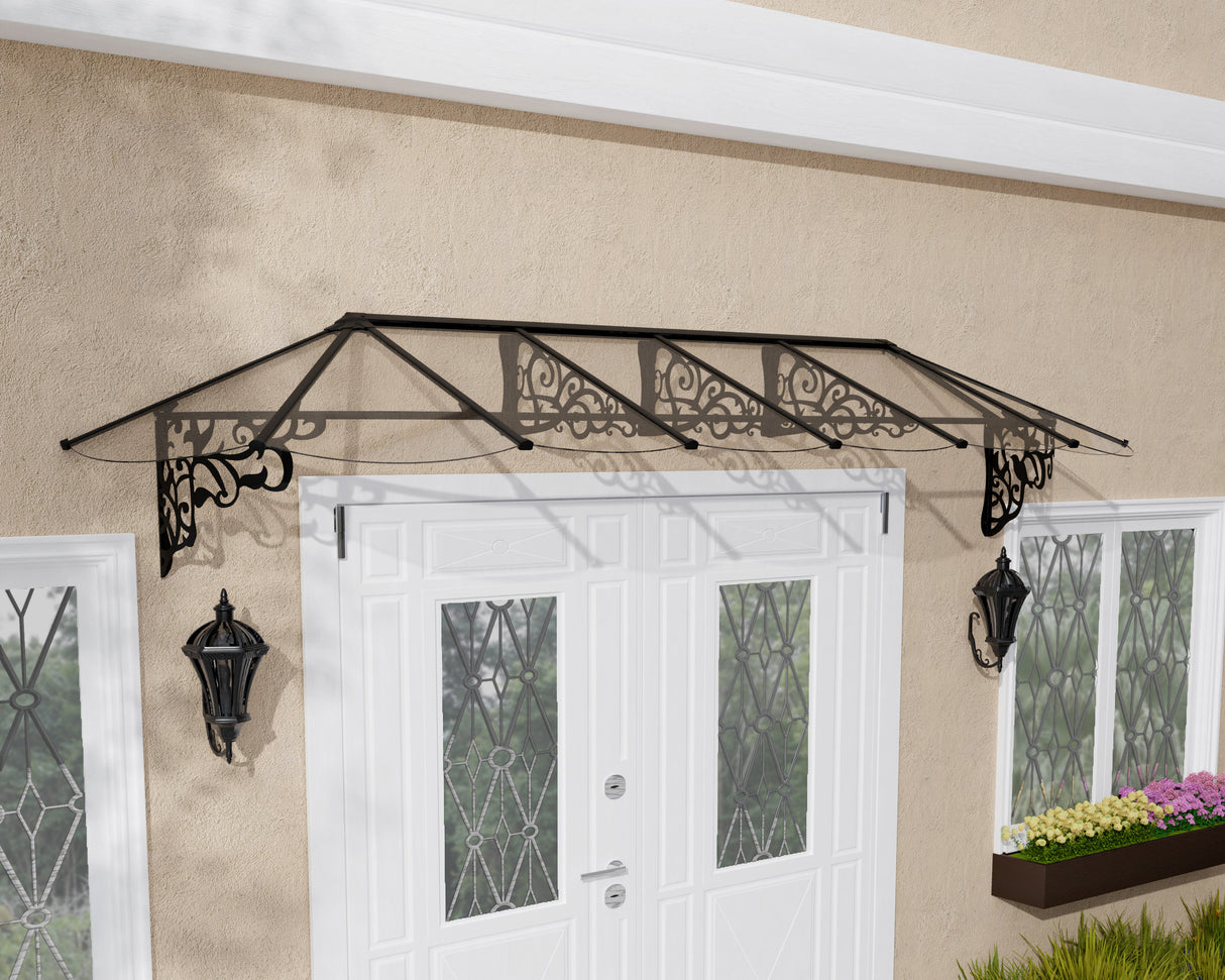 Lily 3.7m x 0.9m Door Canopy - Black Frame & Clear Polycarbonate