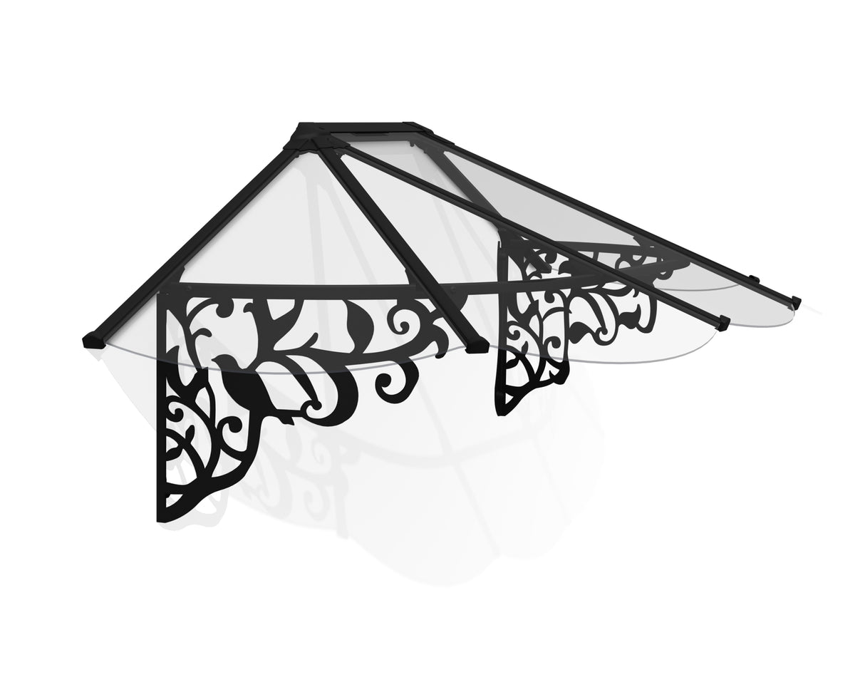 Lily 2.1m x 0.9m Door Canopy - Black Frame & Clear Acryl