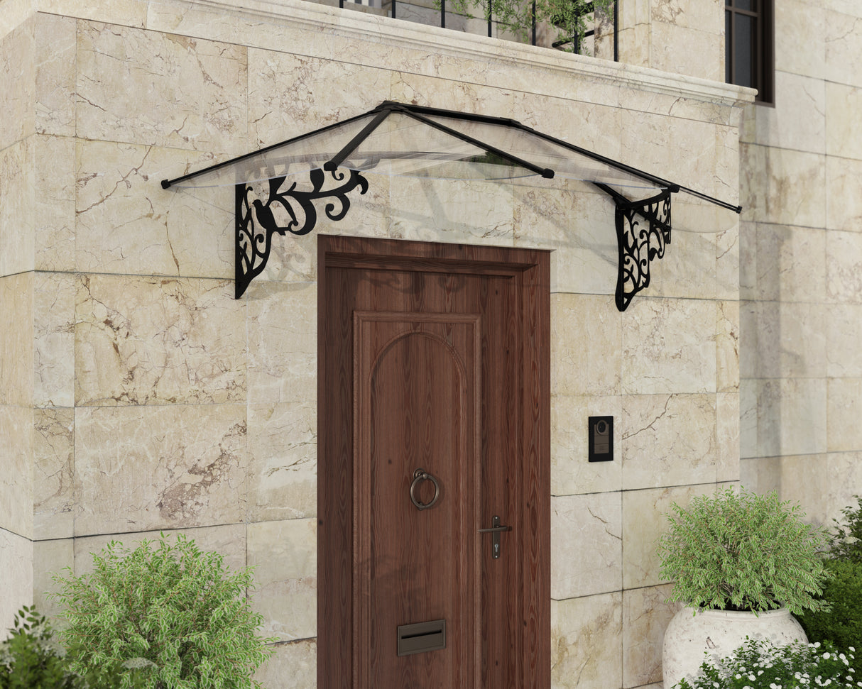 Lily 2.1m x 0.9m Door Canopy - Black Frame & Clear Acryl
