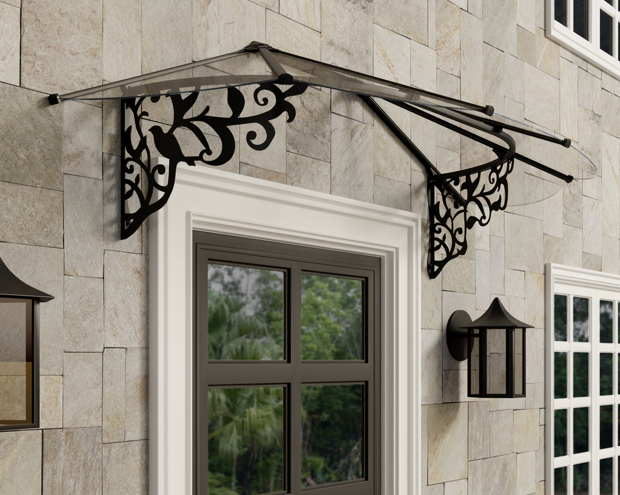 Lily 2.1m x 0.9m Door Canopy - Black Frame & Clear Acryl