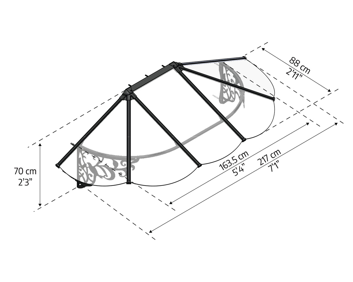 Lily 2.1m x 0.9m Door Canopy - Black Frame & Clear Acryl