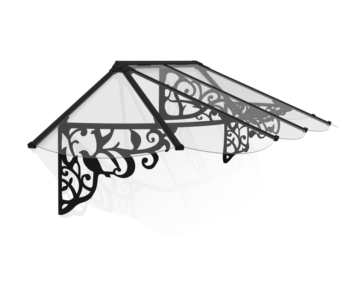 Lily 2.7m x 0.9m Door Canopy - Black Frame & Clear Polycarbonate