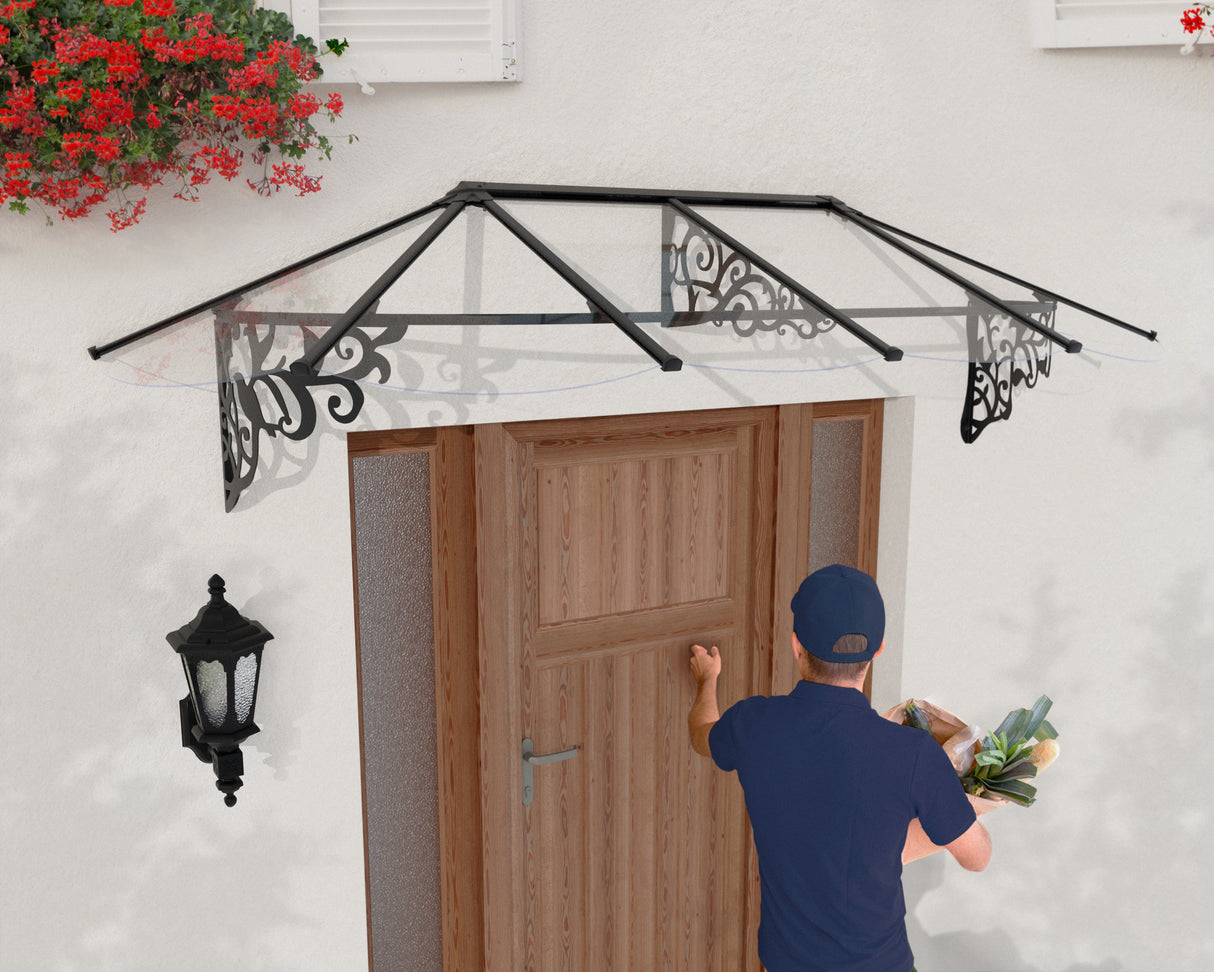 Lily 2.7m x 0.9m Door Canopy - Black Frame & Clear Polycarbonate