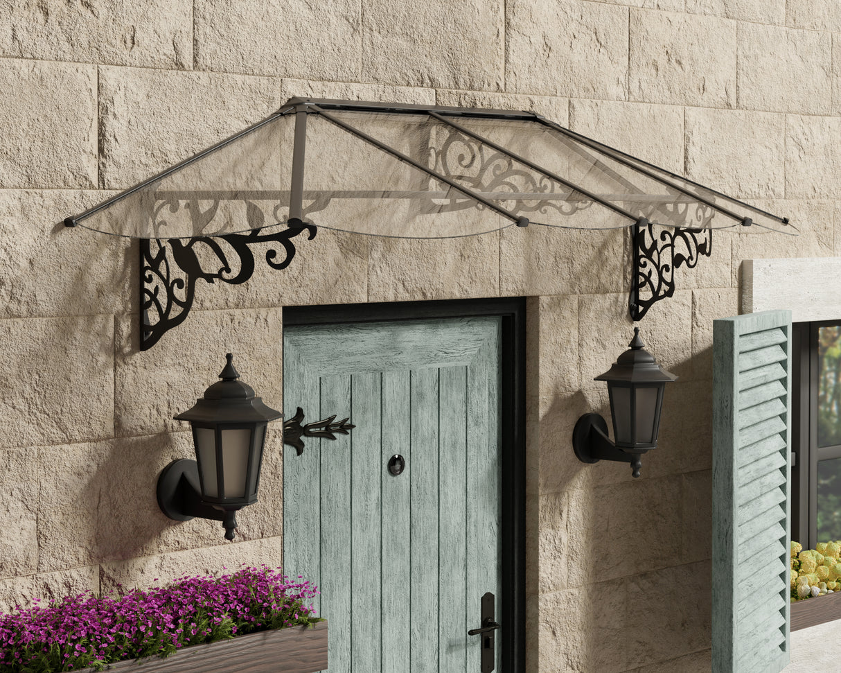 Lily 2.7m x 0.9m Door Canopy - Black Frame & Clear Polycarbonate