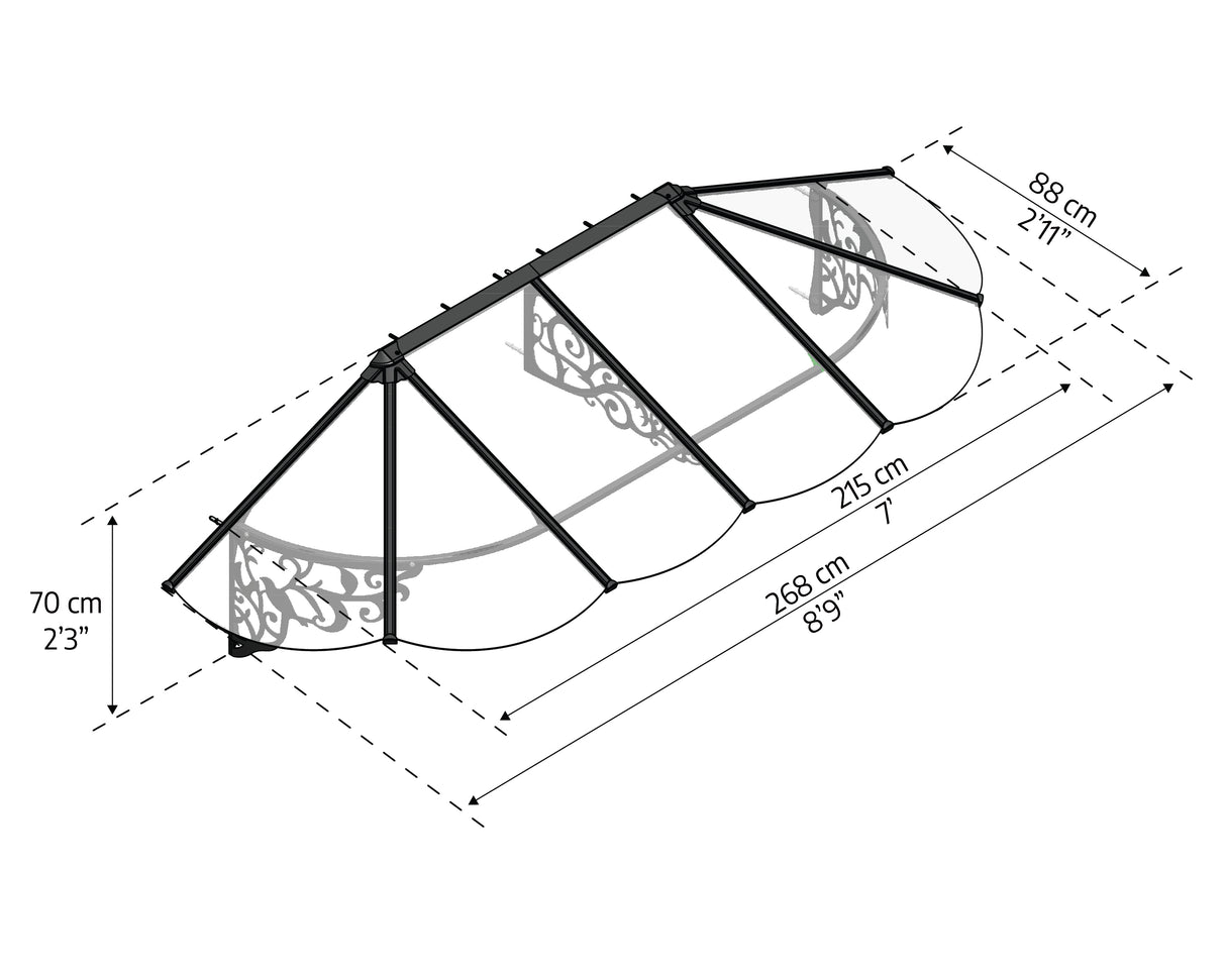 Lily 2.7m x 0.9m Door Canopy - Black Frame & Clear Polycarbonate