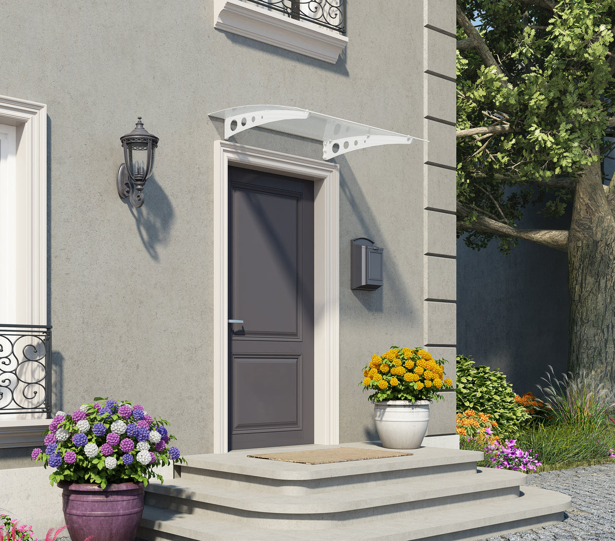 Lyra 1.4m x 0.9m Door Canopy - White Frame & Twinwall Polycarbonate